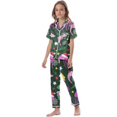 Colorful Funny Christmas Pattern Kids  Satin Short Sleeve Pajamas Set