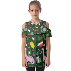 Colorful Funny Christmas Pattern Fold Over Open Sleeve Top