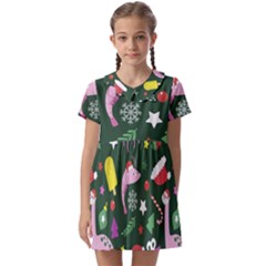 Colorful Funny Christmas Pattern Kids  Asymmetric Collar Dress