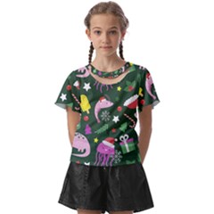 Colorful Funny Christmas Pattern Kids  Front Cut Tee