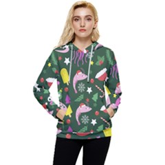 Colorful Funny Christmas Pattern Women s Lightweight Drawstring Hoodie