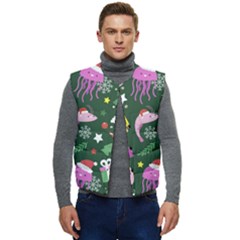 Colorful Funny Christmas Pattern Men s Short Button Up Puffer Vest	