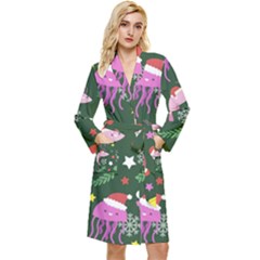 Colorful Funny Christmas Pattern Long Sleeve Velvet Robe