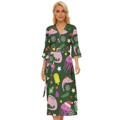 Colorful Funny Christmas Pattern Midsummer Wrap Dress