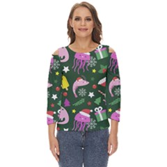 Colorful Funny Christmas Pattern Cut Out Wide Sleeve Top