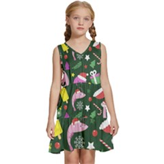 Colorful Funny Christmas Pattern Kids  Sleeveless Tiered Mini Dress