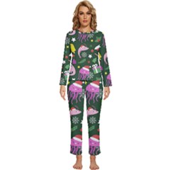 Colorful Funny Christmas Pattern Womens  Long Sleeve Lightweight Pajamas Set