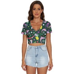 Colorful Funny Christmas Pattern V-Neck Crop Top