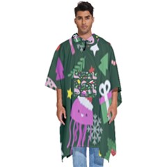 Colorful Funny Christmas Pattern Men s Hooded Rain Ponchos