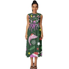 Colorful Funny Christmas Pattern Sleeveless Round Neck Midi Dress