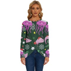 Colorful Funny Christmas Pattern Long Sleeve Crew Neck Pullover Top