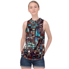 Stained Glass Mosaic Abstract High Neck Satin Top by Semog4