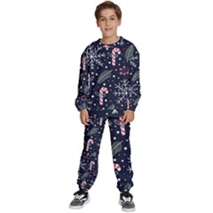 Holiday Seamless Pattern With Christmas Candies Snoflakes Fir Branches Berries Kids  Sweatshirt Set
