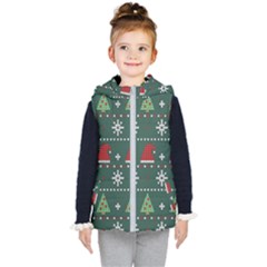 Beautiful Knitted Christmas Pattern Kids  Hooded Puffer Vest by Semog4