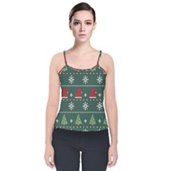 Beautiful Knitted Christmas Pattern Velvet Spaghetti Strap Top