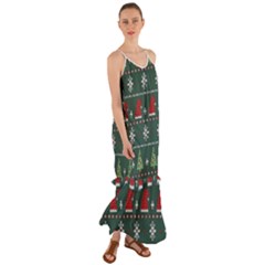 Beautiful Knitted Christmas Pattern Cami Maxi Ruffle Chiffon Dress