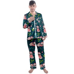 Pattern Christmas Funny Men s Long Sleeve Satin Pajamas Set by Semog4