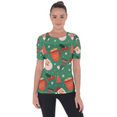 Colorful Funny Christmas Pattern Shoulder Cut Out Short Sleeve Top