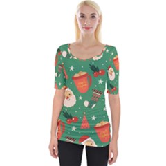 Colorful Funny Christmas Pattern Wide Neckline Tee