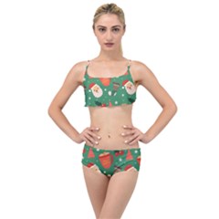 Colorful Funny Christmas Pattern Layered Top Bikini Set