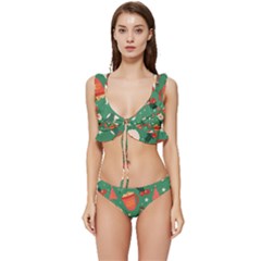 Colorful Funny Christmas Pattern Low Cut Ruffle Edge Bikini Set