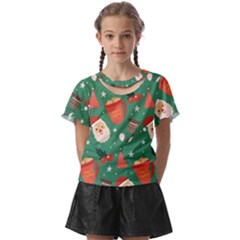 Colorful Funny Christmas Pattern Kids  Front Cut Tee