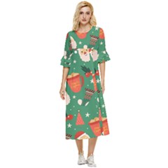 Colorful Funny Christmas Pattern Double Cuff Midi Dress