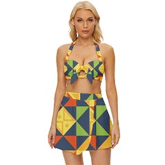 Background Geometric Color Vintage Style Bikini Top And Skirt Set  by Semog4