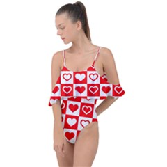 Background Card Checker Chequered Drape Piece Swimsuit by Semog4