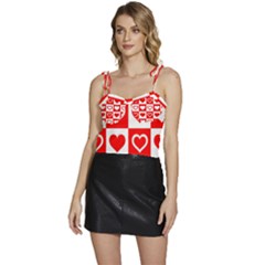 Background Card Checker Chequered Flowy Camisole Tie Up Top