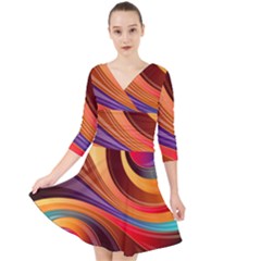 Abstract Colorful Background Wavy Quarter Sleeve Front Wrap Dress by Semog4