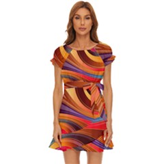 Abstract Colorful Background Wavy Puff Sleeve Frill Dress by Semog4