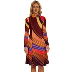 Abstract Colorful Background Wavy Long Sleeve Shirt Collar A-line Dress by Semog4