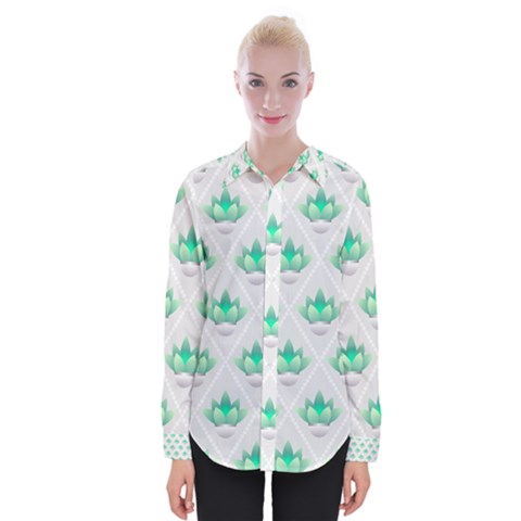 Plant Pattern Green Leaf Flora Womens Long Sleeve Shirt by Semog4