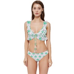 Plant Pattern Green Leaf Flora Low Cut Ruffle Edge Bikini Set by Semog4