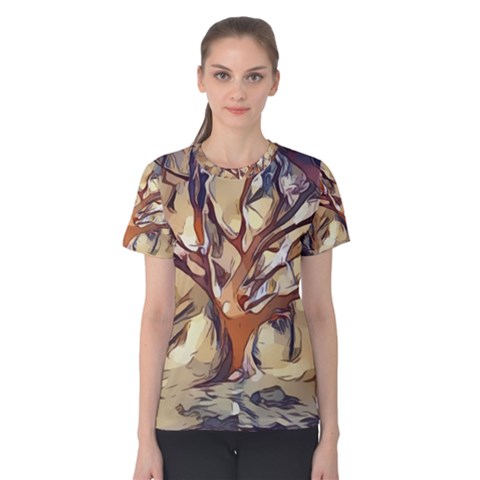 Tree Forest Woods Nature Landscape Women s Cotton Tee by Semog4