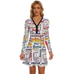 Writing Author Motivation Words Long Sleeve Deep V Mini Dress 