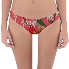 Vintage Tropical Birds Pattern In Pink Reversible Hipster Bikini Bottoms by CCBoutique