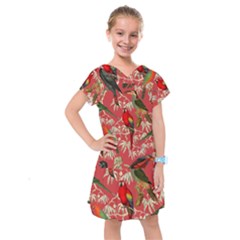 Vintage Tropical Birds Pattern In Pink Kids  Drop Waist Dress by CCBoutique