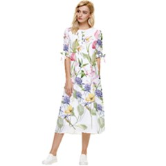 Bunch Of Flowers Bow Sleeve Chiffon Midi Dress by zappwaits