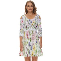 Bunch Of Flowers Shoulder Cut Out Zip Up Dress by zappwaits