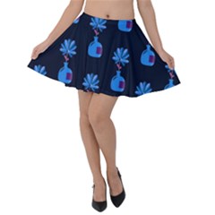 Flower Vase Pattern Velvet Skater Skirt