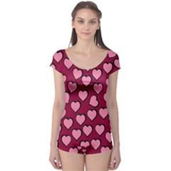 Pattern Pink Abstract Heart Love Boyleg Leotard  by Ravend