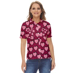 Pattern Pink Abstract Heart Love Women s Short Sleeve Double Pocket Shirt