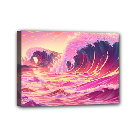 Wave Waves Ocean Sea Mini Canvas 7  X 5  (stretched)