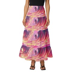 Wave Waves Ocean Sea Tiered Ruffle Maxi Skirt by Ravend