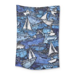 Boat Ship Background Pattern Small Tapestry