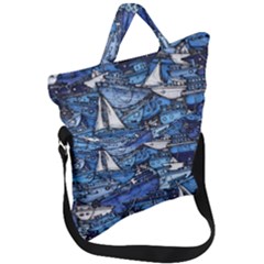 Boat Ship Background Pattern Fold Over Handle Tote Bag