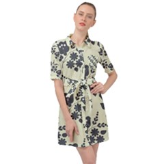 Flower Roses Rose Floral Flora Pattern Vintage Belted Shirt Dress