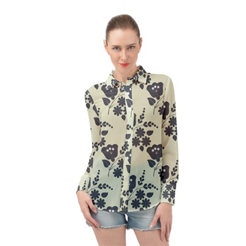 Flower Roses Rose Floral Flora Pattern Vintage Long Sleeve Chiffon Shirt by Ravend